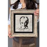 Oscar Stone Decor Çerçeveli Tablo Taş Duvar Dekoru 30 X 30 Cm Atatürk Siyah Beyaz Çizim