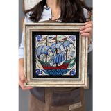Oscar Stone Decor Çerçeveli Tablo Taş Duvar Dekoru 30 X 30 Cm Çini Seramik Gemi Figürlü Tablo