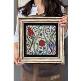 Oscar Stone Decor Çerçeveli Tablo Taş Duvar Dekoru 30 X 30 Cm Çini Seramik Lale Desenli Mermer