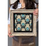Oscar Stone Decor Çerçeveli Tablo Taş Duvar Dekoru 30 X 30 Cm Fatma Ana Eli ve Nazar Boncuğu