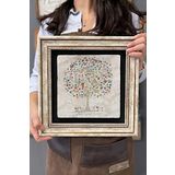 Oscar Stone Decor Çerçeveli Tablo Taş Duvar Dekoru 30 X 30 Cm Kelebek ve Çiçek Ağacı