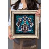 Oscar Stone Decor Çerçeveli Tablo Taş Duvar Dekoru 30 X 30 Cm Kuş Çizimli Seramik Çini