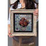 Oscar Stone Decor Çerçeveli Tablo Taş Duvar Dekoru 30 X 30 Cm Nar Tabağı Çini Desenli