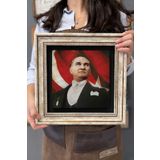 Oscar Stone Decor Çerçeveli Tablo Taş Duvar Dekoru 30 X 30 Cm Türk Bayrağı ve Atatürk