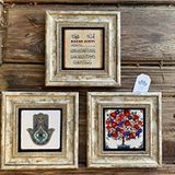 Oscar Stone Decor Çerçeveli Taş Duvar Dekoru 20 x 20cm Nar Ağacı Fatma Ana Eli Nazar duası 3'lü set