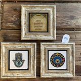 Oscar Stone Decor Çerçeveli Taş Duvar Dekoru 20x20 cm 3 lü set Fatma Ana Eli,Nazar Duası ve Boncuğu