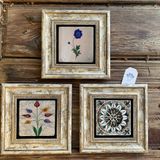 Oscar Stone Decor Çerçeveli Taş Duvar Dekoru Pano 20 x 20 cm 3lü set Desen ve Ebruli Çiçekler
