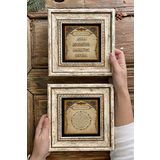 Oscar Stone Decor Çerçeveli Taş Duvar Dekoru Tablo 20x20cm 2'li Set (462-464) Bereket Dua Nazar Dua