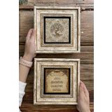 Oscar Stone Decor Çerçeveli Taş Duvar Dekoru Tablo 20x20cm 2'li Set (540-464) Hayat Ağacı Nazar Dua 2-2CDD-104