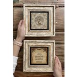 Oscar Stone Decor Çerçeveli Taş Duvar Dekoru Tablo 20x20cm 2'li Set (540-464) Hayat Ağacı Nazar Dua