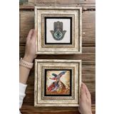 Oscar Stone Decor Çerçeveli Taş Duvar Dekoru Tablo 20x20cm 2'li Set (60-114) Semazen Fatma Ana