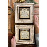 Oscar Stone Decor Çerçeveli Taş Duvar Dekoru Tablo 20x20cm 2'li Set Bereket Duası
