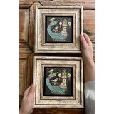 Oscar Stone Decor Çerçeveli Taş Duvar Dekoru Tablo 20x20cm 2'li Set Siyah Şahmeran