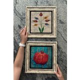 Oscar Stone Decor Çerçeveli Taş Duvar Dekoru Tablo 30x30cm 2'li Set (480-499) Nar Ebruli 2CDD3030-087