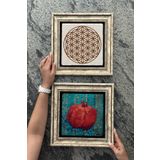 Oscar Stone Decor Çerçeveli Taş Duvar Dekoru Tablo 30x30cm 2'li Set (480-7774) Nar Yaşam Çiçeği 2CDD3030-099
