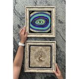 Oscar Stone Decor Çerçeveli Taş Duvar Dekoru Tablo 30x30cm 2'li Set (540-1100) Hayat Ağacı Nazar 2CDD3030-110