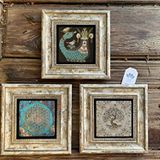 Oscar Stone Decor Çerçeveli Taş Duvar Dekoru Tablo 3'lü Set 20x20 Şahmeran Hayat Ağacı Yaşam Çiçeği