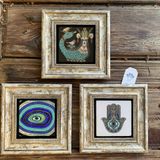 Oscar Stone Decor Çerçeveli Taş Duvar Dekoru Tablo 3'lü Set 20x20 Şahmeran Nazar Göz Fatma Ana Eli