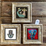 Oscar Stone Decor Çerçeveli Taş Duvar Dekoru Tablo 3'lü Set 20x20cm Fatma Ana Eli Fil Şahmeran