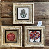 Oscar Stone Decor Çerçeveli Taş Duvar Dekoru Tablo 3'lü Set 20x20cm Fatma Ana Eli Nar Dua Nar Ağacı