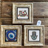 Oscar Stone Decor Çerçeveli Taş Duvar Dekoru Tablo 3'lü Set 20x20cm Fatma Ana Nazar Boncuk Şahmeran