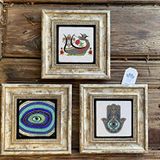 Oscar Stone Decor Çerçeveli Taş Duvar Dekoru Tablo 3'lü Set 20x20cm Fatma Ana Nazar Göz Şahmeran