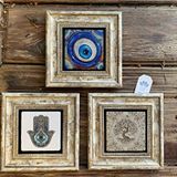 Oscar Stone Decor Çerçeveli Taş Duvar Dekoru Tablo 3'lü Set 20x20cm Fatma Ana Nazar Hayat Ağacı