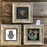 Oscar Stone Decor Çerçeveli Taş Duvar Dekoru Tablo 3'lü Set 20x20cm Fatma Ana Şahmeran Hayat Ağaç