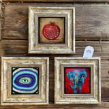 Oscar Stone Decor Çerçeveli Taş Duvar Dekoru Tablo 3'lü Set 20x20cm Fil Bereket Duası Nar Nazar Göz