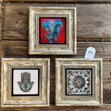 Oscar Stone Decor Çerçeveli Taş Duvar Dekoru Tablo 3'lü Set 20x20cm Fil Desen Fatma Ana Eli