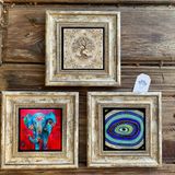 Oscar Stone Decor Çerçeveli Taş Duvar Dekoru Tablo 3'lü Set 20x20cm Fil Hayat Ağacı Nazar Göz