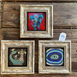 Oscar Stone Decor Çerçeveli Taş Duvar Dekoru Tablo 3'lü Set 20x20cm Fil Şahmeran Nazar Göz