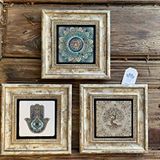 Oscar Stone Decor Çerçeveli Taş Duvar Dekoru Tablo 3'lü Set 20x20cm Hayat Ağacı Desen Fatma Ana Eli