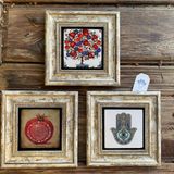 Oscar Stone Decor Çerçeveli Taş Duvar Dekoru Tablo 3'lü Set 20x20cm Nar Dua Nar Ağacı Fatma Ana