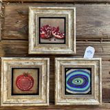 Oscar Stone Decor Çerçeveli Taş Duvar Dekoru Tablo 3'lü Set 20x20cm Nar Dua Nar Nazar Göz