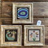 Oscar Stone Decor Çerçeveli Taş Duvar Dekoru Tablo 3'lü Set 20x20cm Nazar Göz Şahmeran Ebruli