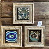 Oscar Stone Decor Çerçeveli Taş Duvar Dekoru Tablo 3'lü Set 20x20cm Nazar Göz Şahmeran Hayat Ağaç