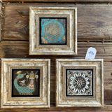 Oscar Stone Decor Çerçeveli Taş Duvar Dekoru Tablo 3'lü Set 20x20cm Şahmeran Yaşam Çiçeği Desen