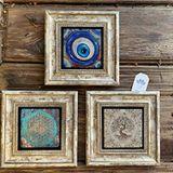 Oscar Stone Decor Çerçeveli Taş Duvar Dekoru Tablo 3'lü Set 20x20cm Yaşam Çiçeği Nazar Hayat Ağacı