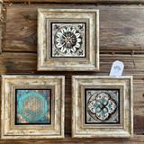 Oscar Stone Decor Çerçeveli Taş Duvar Dekoru Tablo 3'lü Set 20x20cm Yaşam Çiçeği ve Desenler