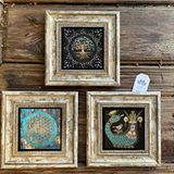 Oscar Stone Decor Çerçeveli Taş Duvar Dekoru Tablo 3'lü Set 20x20cm Yaşam Çiçek Şahmeran Hayat Ağaç