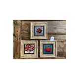 Oscar Stone Decor Çerçeveli Taş Duvar Dekoru Tablo Pano 3'lü 20x20 Cm Nar Ağacı Bereket Temalı Set 3CDD-40-013