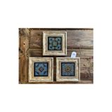 Oscar Stone Decor Çerçeveli Taş Tablo 20X20 Cm 3 Lü Blue Pattern Set Mavi Desen Seti 3Cdd-40-319