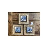 Oscar Stone Decor Çerçeveli Taş Tablo 20x20 cm 3 Lü Set Blue Flower Set Mavi Çiçek Seti