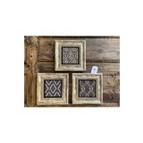 Oscar Stone Decor Çerçeveli Taş Tablo 20x20 cm 3 Lü Set Blue Set Mavi Desen Seti