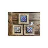 Oscar Stone Decor Çerçeveli Taş Tablo 20x20 cm 3 Lü Set Çini Desenleri Elif Vav
