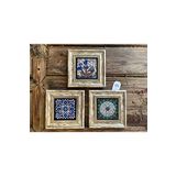 Oscar Stone Decor Çerçeveli Taş Tablo 20x20 cm 3 Lü Set Çini Desenleri Gemi Çizimi
