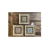 Oscar Stone Decor Çerçeveli Taş Tablo 20x20 cm 3 Lü Set Çini Desenleri Sarı