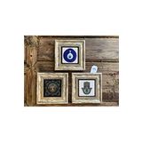 Oscar Stone Decor Çerçeveli Taş Tablo 20x20 cm 3 Lü Set Nazar Boncuk Hayat Ağacı Fatma Ana Eli