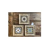 Oscar Stone Decor Çerçeveli Taş Tablo 20x20 cm 3 Lü Set Sarı Mavi Desenler